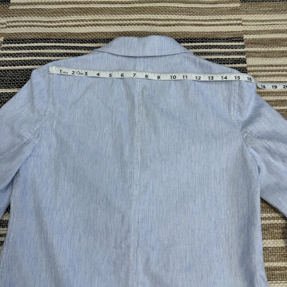 J Crew Blazer Women's 6 Blue Striped Seersucker Linen Blend Lightweight Relaxed - Picture 12 of 15